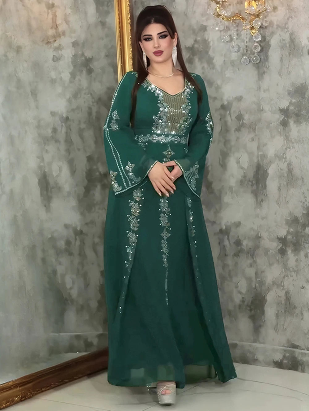 Robe à manches en moussette Chiffon habille des femmes élégantes soirée de mariage soirée robe africaine Dashiki Diamond Abaya vêtements Dubaï Turquie robe