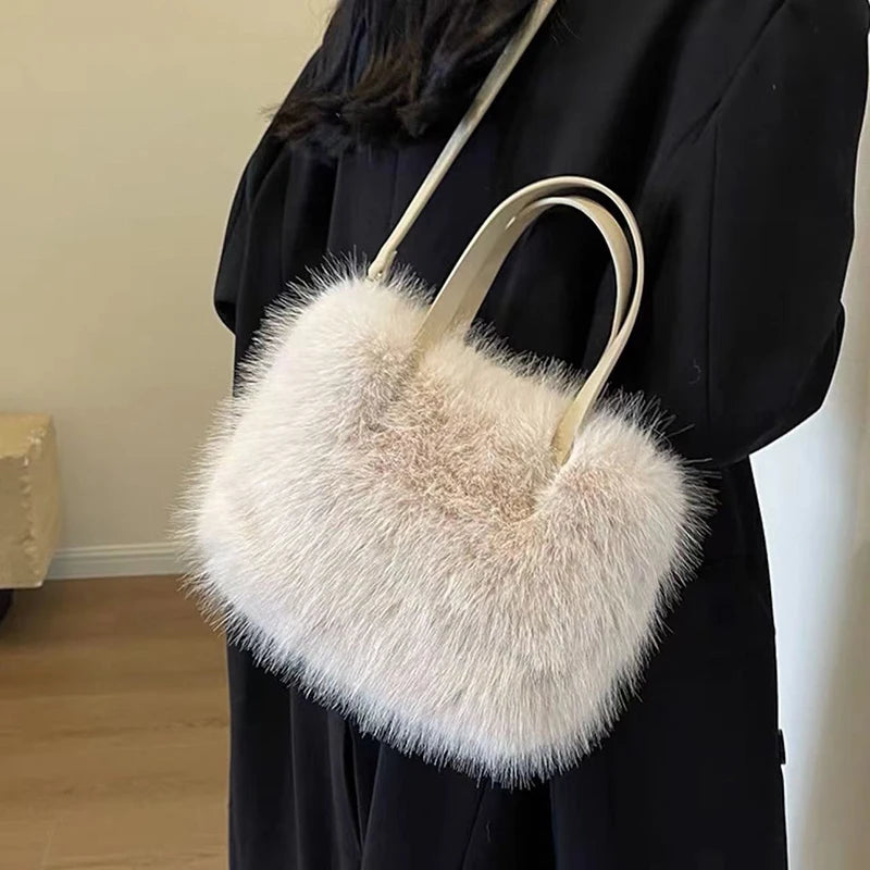 Sac en fausse fourrure Sac en peluche en peluche design de luxe dames Sacs à manches en épaule d' hiver doux Bolsa Feminina