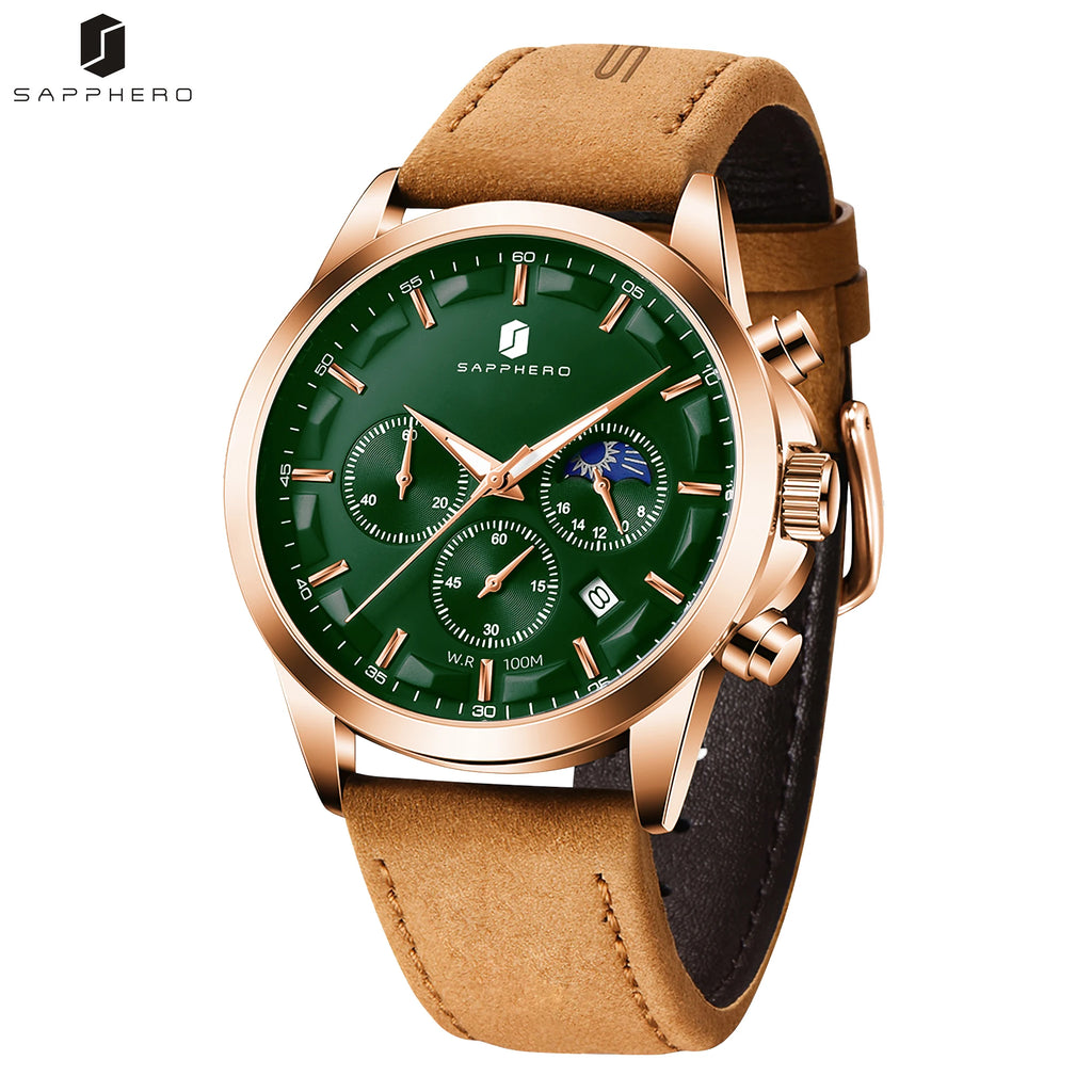 Spectacles professionnels SAPPHERO Montres d'affaires en cuir bretelles sport Casual Quartz Montres pour hommes Classique horloge étanche 5ATM Wrist Watch