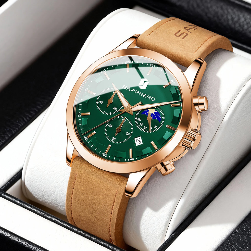 Spectacles professionnels SAPPHERO Montres d'affaires en cuir bretelles sport Casual Quartz Montres pour hommes Classique horloge étanche 5ATM Wrist Watch