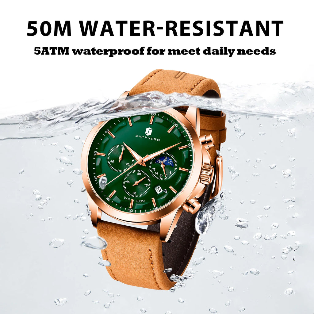 Spectacles professionnels SAPPHERO Montres d'affaires en cuir bretelles sport Casual Quartz Montres pour hommes Classique horloge étanche 5ATM Wrist Watch