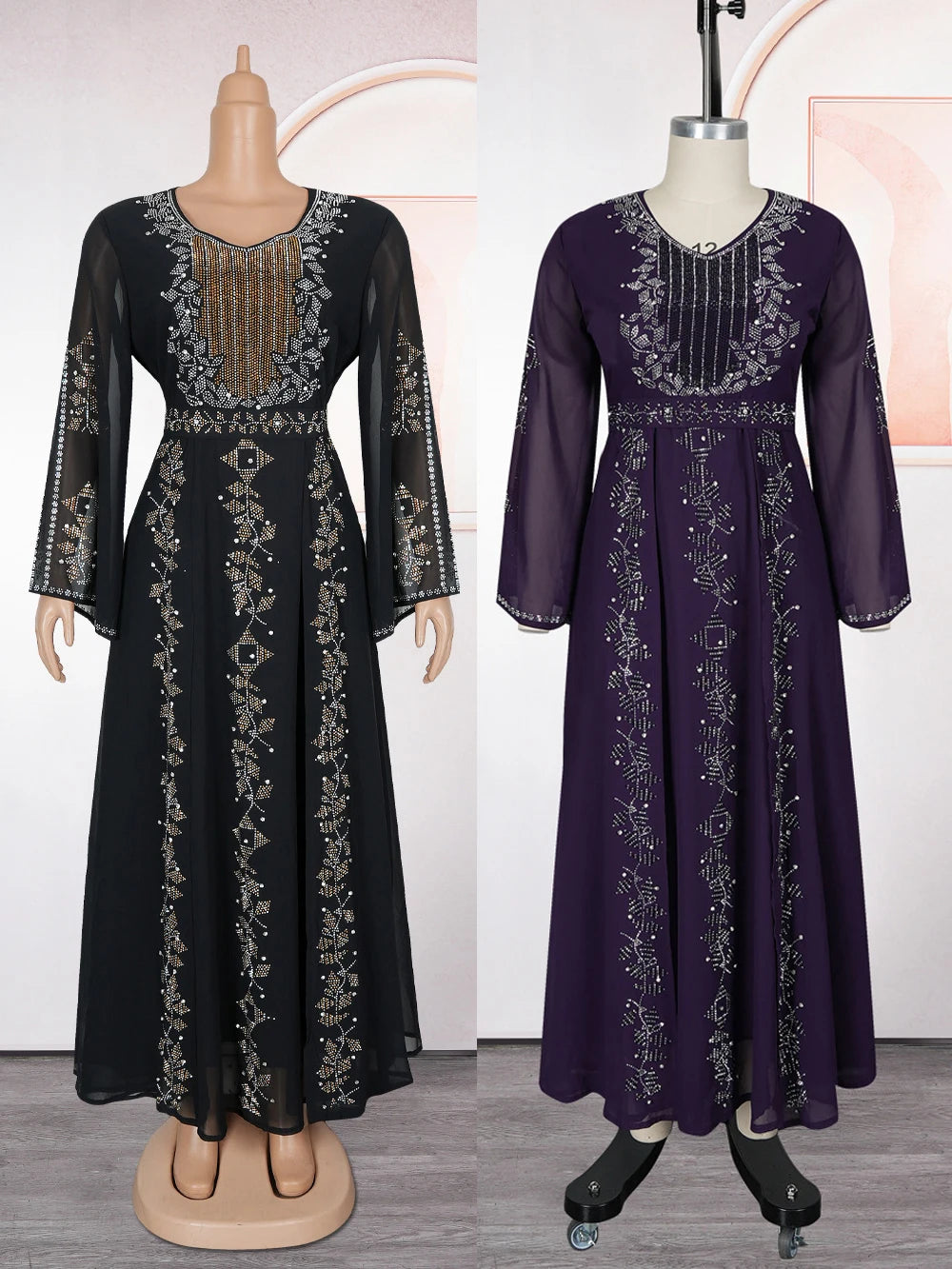Robe à manches en moussette Chiffon habille des femmes élégantes soirée de mariage soirée robe africaine Dashiki Diamond Abaya vêtements Dubaï Turquie robe