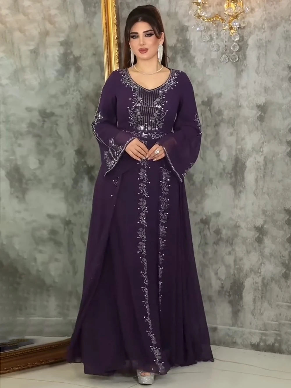 Robe à manches en moussette Chiffon habille des femmes élégantes soirée de mariage soirée robe africaine Dashiki Diamond Abaya vêtements Dubaï Turquie robe