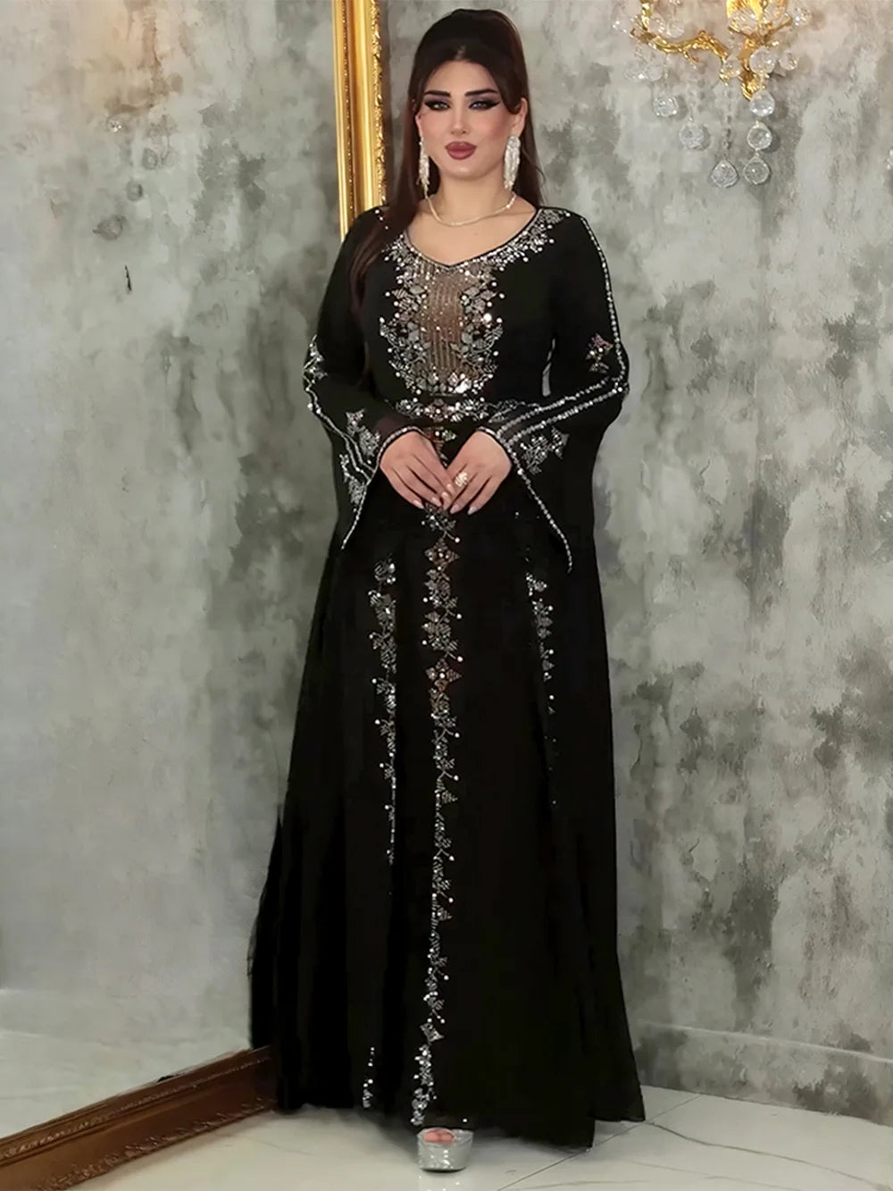 Robe à manches en moussette Chiffon habille des femmes élégantes soirée de mariage soirée robe africaine Dashiki Diamond Abaya vêtements Dubaï Turquie robe