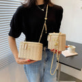 Sac à Main Femme Été en Paille Tissée – Mini Sac Seau Élégant avec Chaîne
